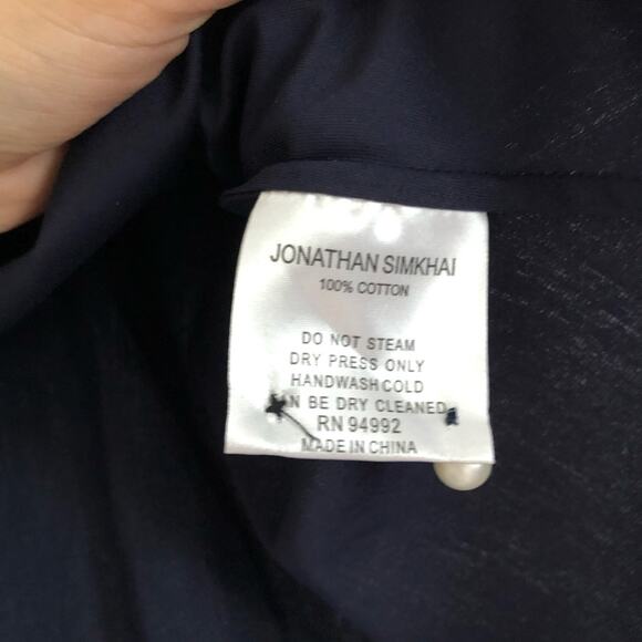 Jonathan Simkhai Navy Pearl Detail Ruffle Blouse - Picture 5 of 6